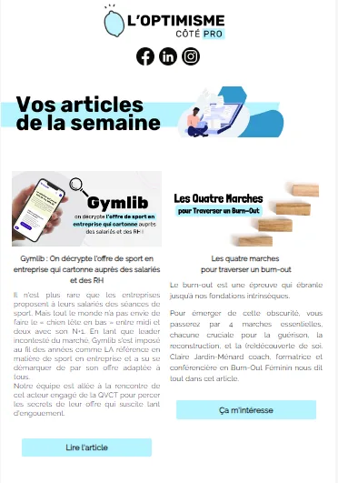 Newsletter L'Optimisme.pro avec l'article Gymlib