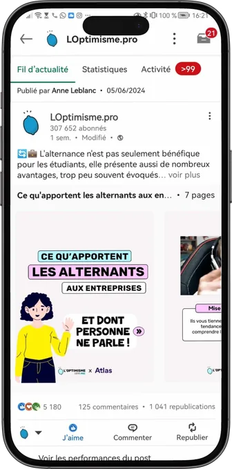 Post OPCO Atlas sur la page LinkedIn de L'Optimisme.pro
